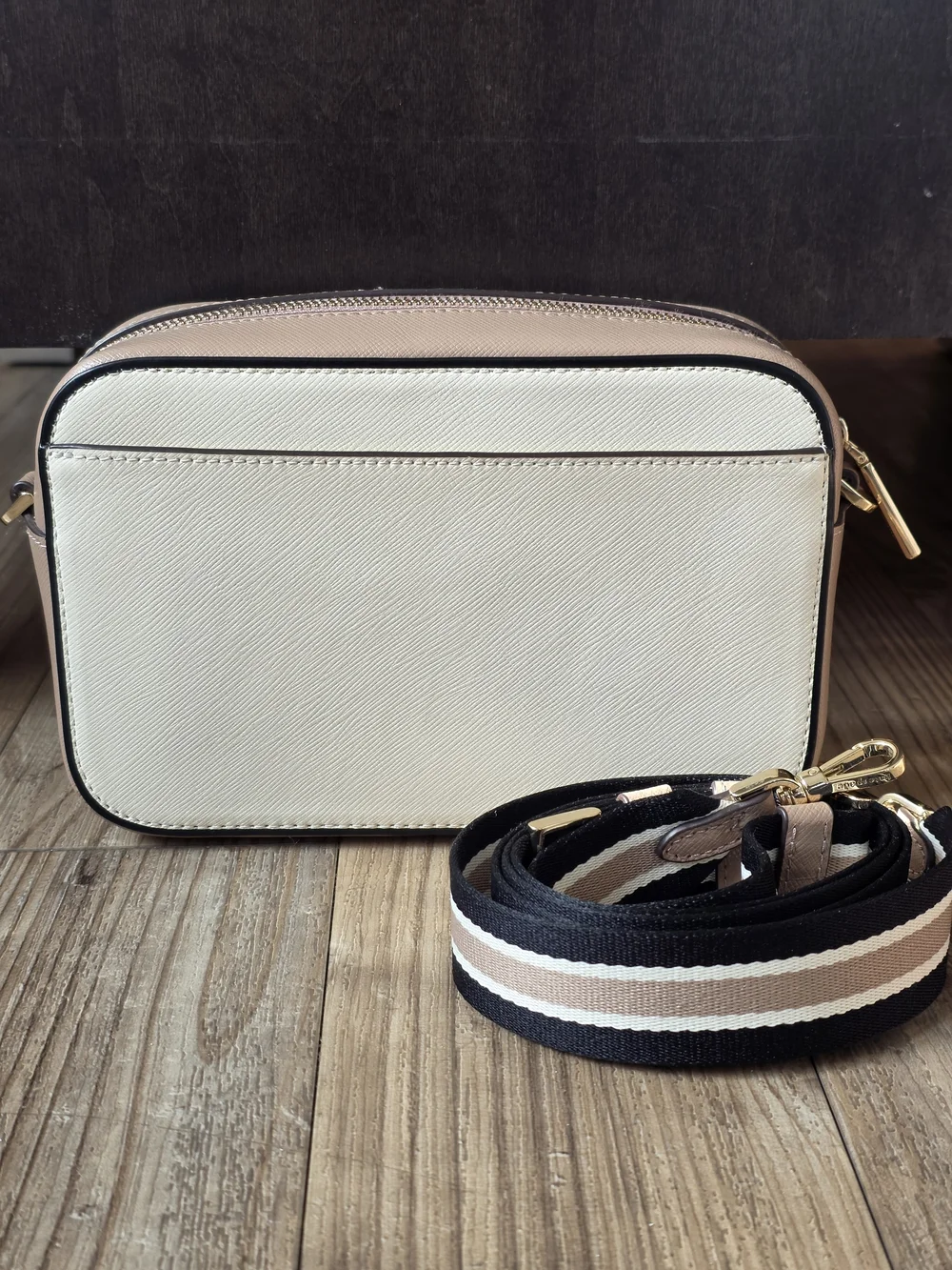 kate spade cream and blush camera crossbody with striped strap